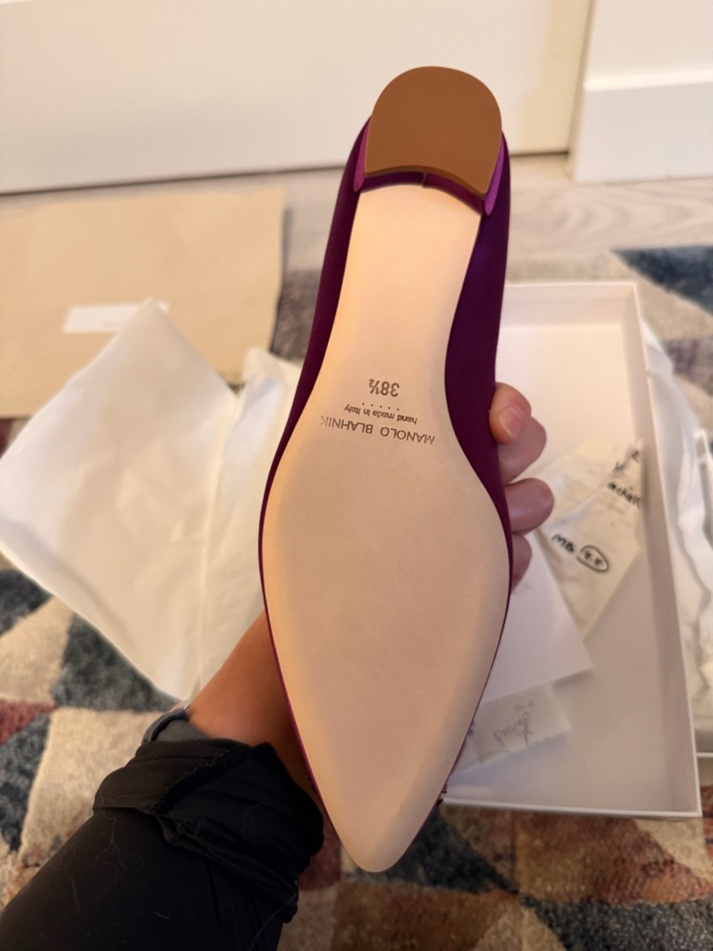 Manolo Blahnik Purple Satin Crystal-Embellished Pointed Flats - Picture 3 of 6